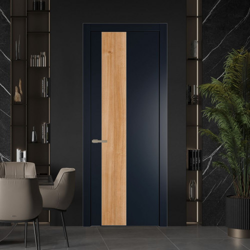 Межкомнатная дверь ProfilDoors 19 PW Нэви Блу Дуб Карамель молдинг Никель матовый