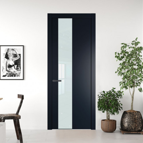 Межкомнатная дверь ProfilDoors 19 PW Нэви Блу Lacobel Белый лак молдинг Серая ночь