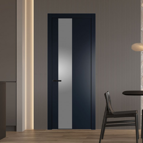 Межкомнатная дверь ProfilDoors 19 PW Нэви Блу Lacobel Серебряный лак молдинг Черный матовый