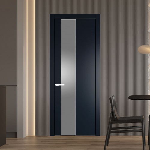 Межкомнатная дверь ProfilDoors 19 PW Нэви Блу Lacobel Серебряный лак молдинг Вайт