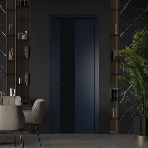 Межкомнатная дверь ProfilDoors 19 PW Нэви Блу Монохром черный молдинг Черный матовый