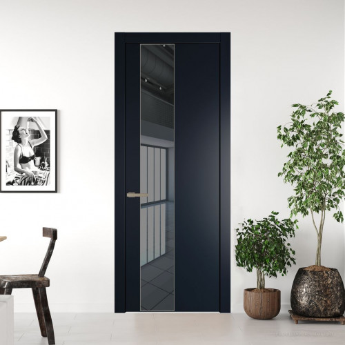 Межкомнатная дверь ProfilDoors 19 PW Нэви Блу Зеркало Grey молдинг Никель матовый