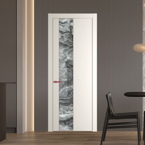 Межкомнатная дверь ProfilDoors 19 PW Перламутр белый Атриум серебро молдинг Красный антрацит