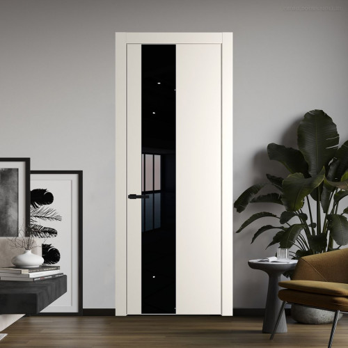 Межкомнатная дверь ProfilDoors 19 PW Перламутр белый Lacobel Черный лак молдинг Черный матовый