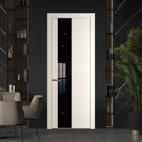 Межкомнатная дверь ProfilDoors 19 PW Перламутр белый Lacobel Черный лак молдинг Красный антрацит