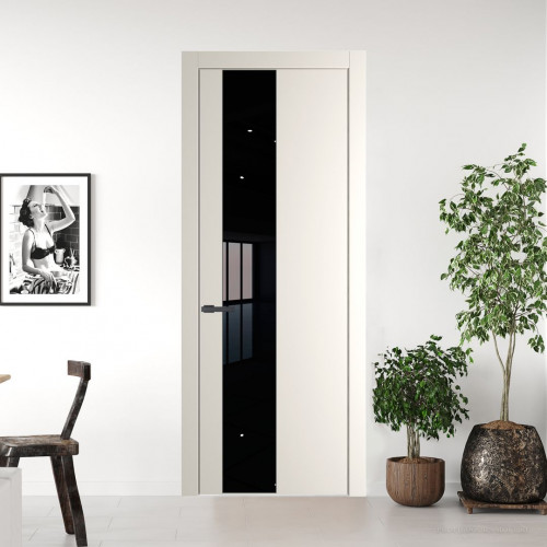 Межкомнатная дверь ProfilDoors 19 PW Перламутр белый Lacobel Черный лак молдинг Серая ночь
