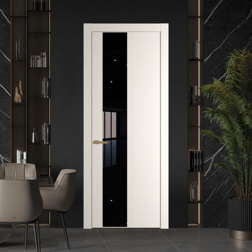 Межкомнатная дверь ProfilDoors 19 PW Перламутр белый Lacobel Черный лак молдинг Золото