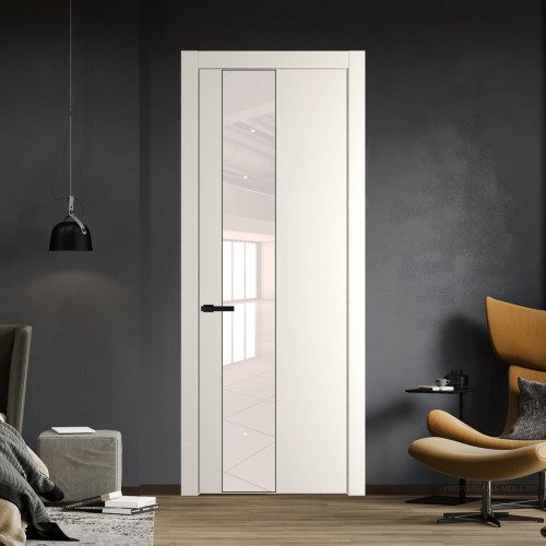 Межкомнатная дверь ProfilDoors 19 PW Перламутр белый Lacobel Перламутровый лак молдинг Черный матовый