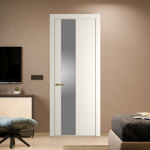Межкомнатная дверь ProfilDoors 19 PW Перламутр белый Lacobel Серебряный лак молдинг Золото