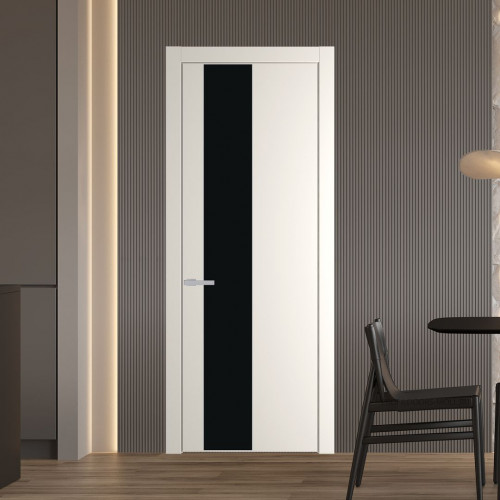 Межкомнатная дверь ProfilDoors 19 PW Перламутр белый Монохром черный молдинг Серебро