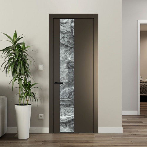 Межкомнатная дверь ProfilDoors 19 PW Перламутр бронза Атриум серебро молдинг Черный матовый