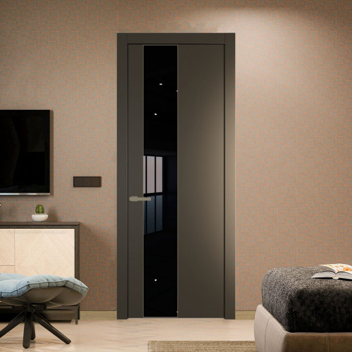 Межкомнатная дверь ProfilDoors 19 PW Перламутр бронза Lacobel Черный лак молдинг Шампань