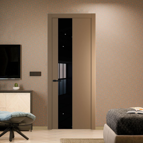 Межкомнатная дверь ProfilDoors 19 PW Перламутр золото Lacobel Черный лак молдинг Черный матовый