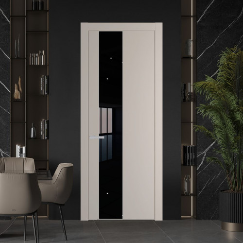 Межкомнатная дверь ProfilDoors 19 PW Сэнд Lacobel Черный лак молдинг Серебро