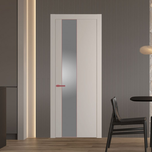 Межкомнатная дверь ProfilDoors 19 PW Сэнд Lacobel Серебряный лак молдинг Красный антрацит