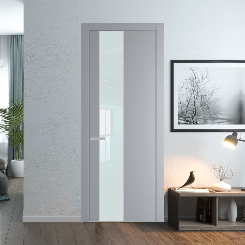 Межкомнатная дверь ProfilDoors 19 PW Смоки Lacobel Белый лак молдинг Серебро