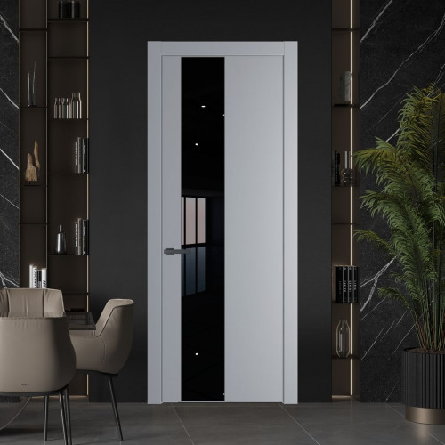 Межкомнатная дверь ProfilDoors 19 PW Смоки Lacobel Черный лак молдинг Серая ночь