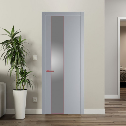Межкомнатная дверь ProfilDoors 19 PW Смоки Lacobel Серебряный лак молдинг Красный антрацит