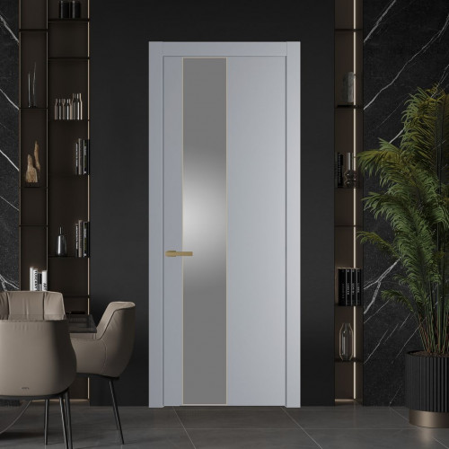 Межкомнатная дверь ProfilDoors 19 PW Смоки Lacobel Серебряный лак молдинг Золото