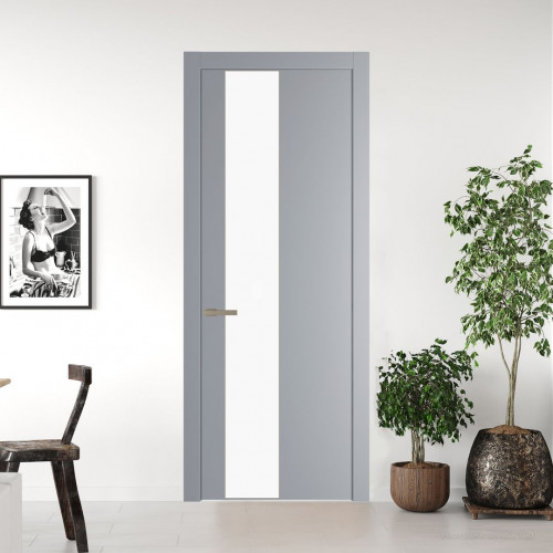 Межкомнатная дверь ProfilDoors 19 PW Смоки Монохром белый просветленный молдинг Никель матовый