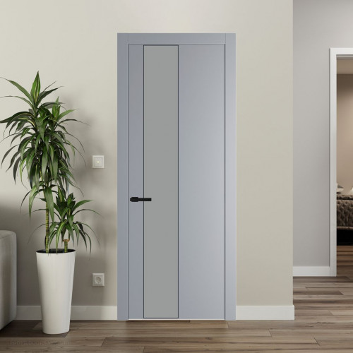 Межкомнатная дверь ProfilDoors 19 PW Смоки Монохром серый молдинг Черный матовый