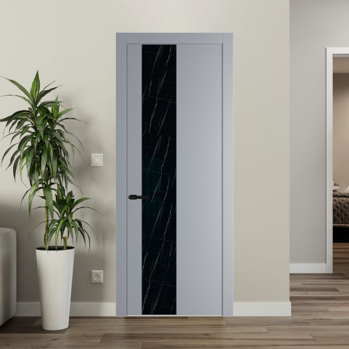 Межкомнатная дверь ProfilDoors 19 PW Смоки Неро мрамор молдинг Черный матовый