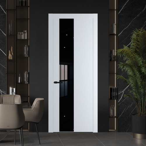Межкомнатная дверь ProfilDoors 19 PW Вайт Lacobel Черный лак молдинг Черный матовый