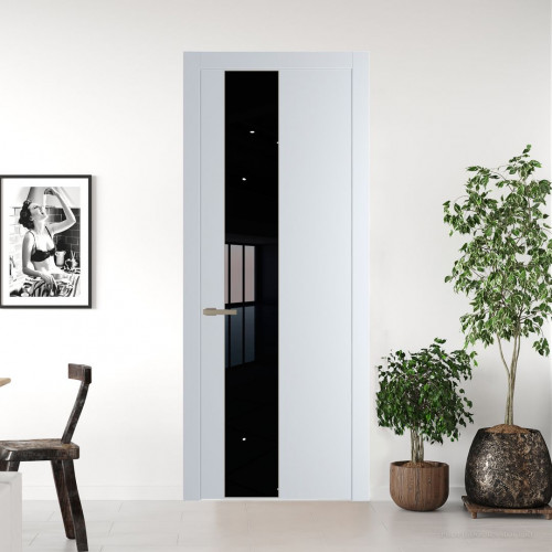 Межкомнатная дверь ProfilDoors 19 PW Вайт Lacobel Черный лак молдинг Никель матовый