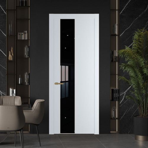 Межкомнатная дверь ProfilDoors 19 PW Вайт Lacobel Черный лак молдинг Золото