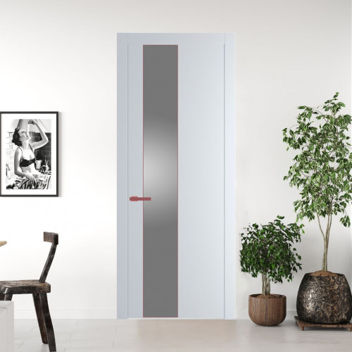 Межкомнатная дверь ProfilDoors 19 PW Вайт Lacobel Серебряный лак молдинг Красный антрацит