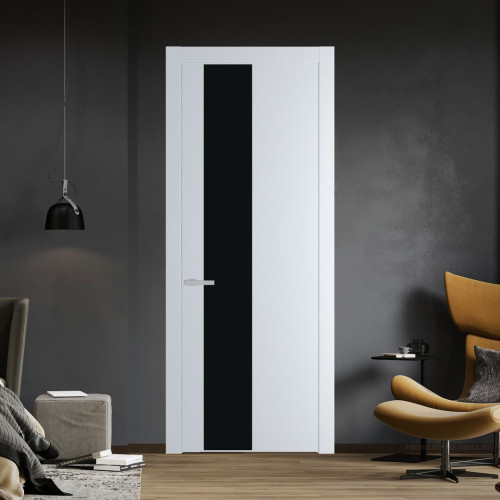 Межкомнатная дверь ProfilDoors 19 PW Вайт Монохром черный молдинг Серебро