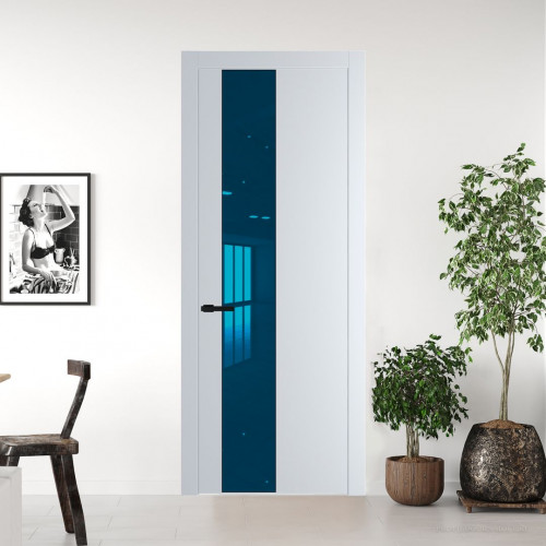 Межкомнатная дверь ProfilDoors 19 PW Вайт Зеркало Blue молдинг Черный матовый