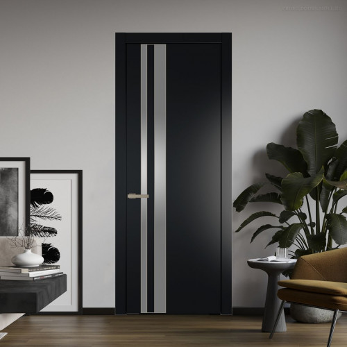 Межкомнатная дверь ProfilDoors 20 PW Блэк Lacobel Серебряный лак молдинг Никель матовый