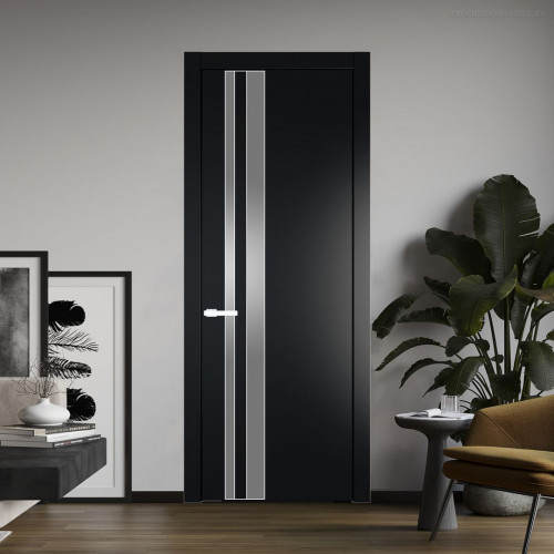 Межкомнатная дверь ProfilDoors 20 PW Блэк Lacobel Серебряный лак молдинг Вайт