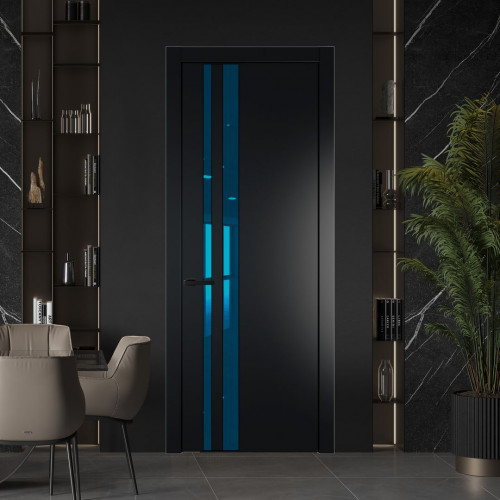 Межкомнатная дверь ProfilDoors 20 PW Блэк Зеркало Blue молдинг Черный матовый