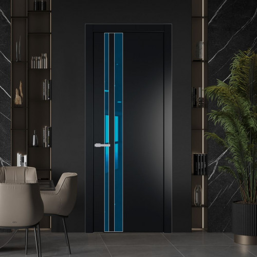 Межкомнатная дверь ProfilDoors 20 PW Блэк Зеркало Blue молдинг Серебро