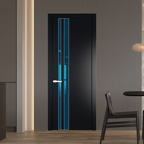 Межкомнатная дверь ProfilDoors 20 PW Блэк Зеркало Blue молдинг Вайт