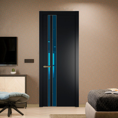 Межкомнатная дверь ProfilDoors 20 PW Блэк Зеркало Blue молдинг Золото