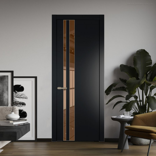 Межкомнатная дверь ProfilDoors 20 PW Блэк Зеркало Bronza молдинг Никель матовый