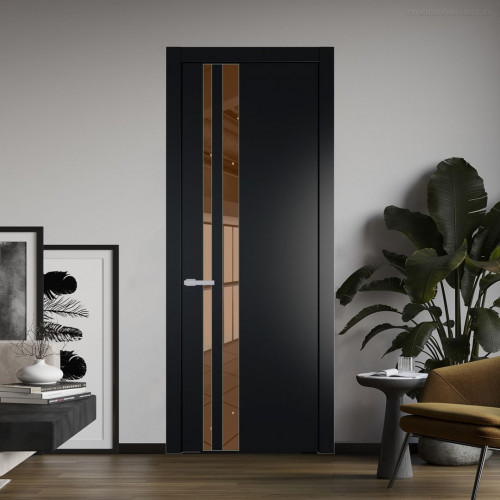 Межкомнатная дверь ProfilDoors 20 PW Блэк Зеркало Bronza молдинг Зеленый воск