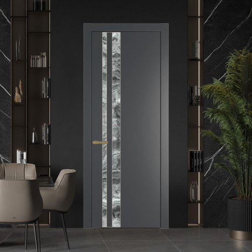 Межкомнатная дверь ProfilDoors 20 PW Графит Атриум серебро молдинг Золото