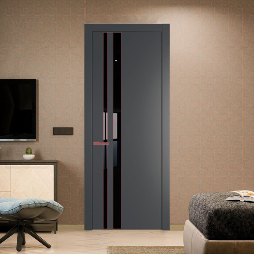Межкомнатная дверь ProfilDoors 20 PW Графит Lacobel Черный лак молдинг Красный антрацит