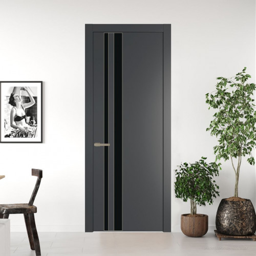 Межкомнатная дверь ProfilDoors 20 PW Графит Монохром черный молдинг Никель матовый