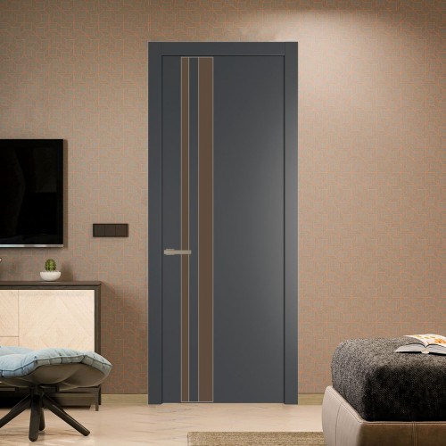 Межкомнатная дверь ProfilDoors 20 PW Графит Монохром гляссе молдинг Никель матовый