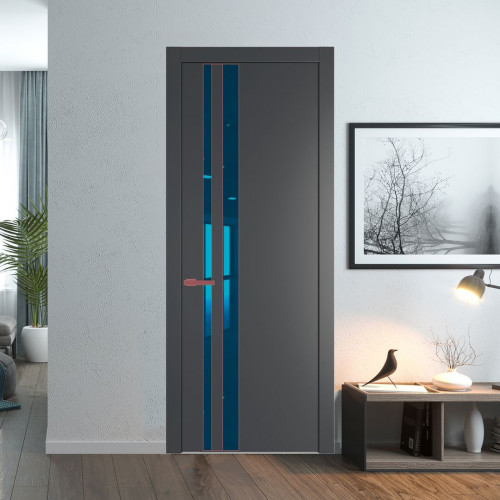 Межкомнатная дверь ProfilDoors 20 PW Графит Зеркало Blue молдинг Красный антрацит