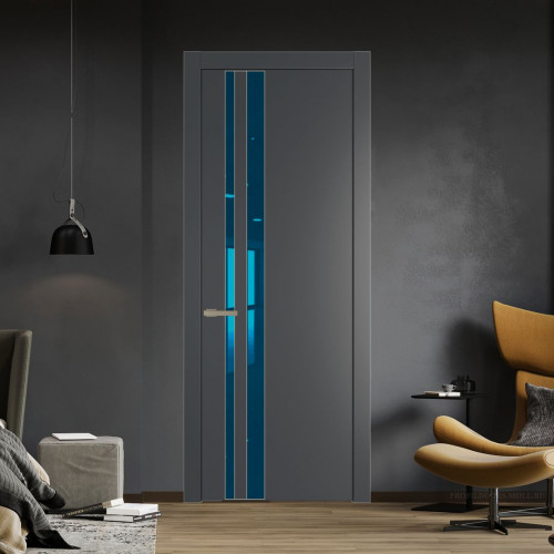 Межкомнатная дверь ProfilDoors 20 PW Графит Зеркало Blue молдинг Никель матовый