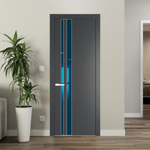 Межкомнатная дверь ProfilDoors 20 PW Графит Зеркало Blue молдинг Вайт