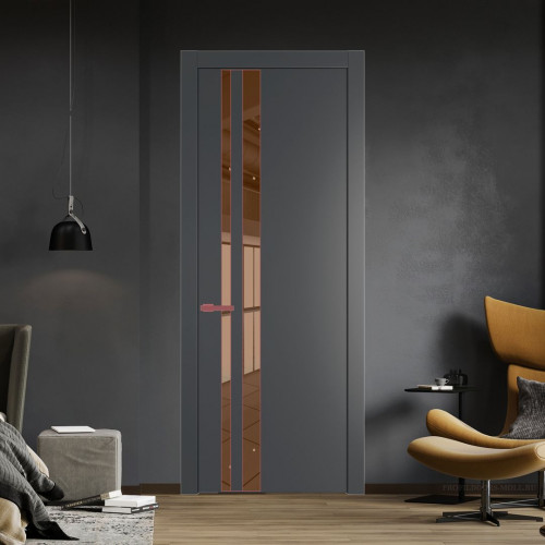 Межкомнатная дверь ProfilDoors 20 PW Графит Зеркало Bronza молдинг Красный антрацит