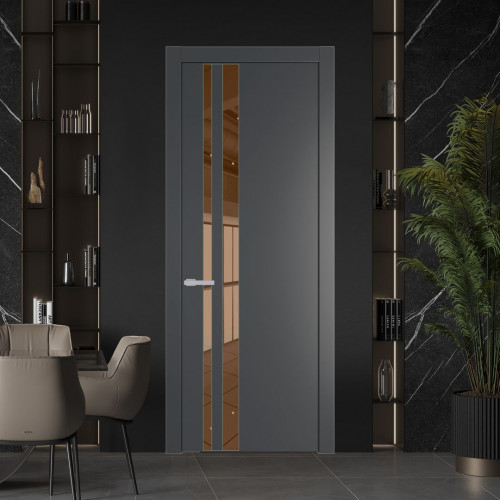 Межкомнатная дверь ProfilDoors 20 PW Графит Зеркало Bronza молдинг Зеленый воск