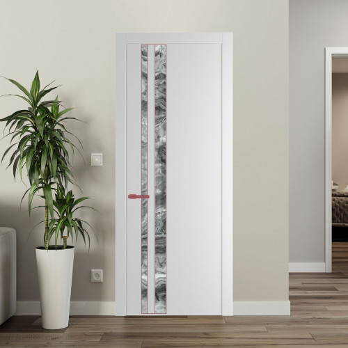 Межкомнатная дверь ProfilDoors 20 PW Крем Вайт Атриум серебро молдинг Красный антрацит